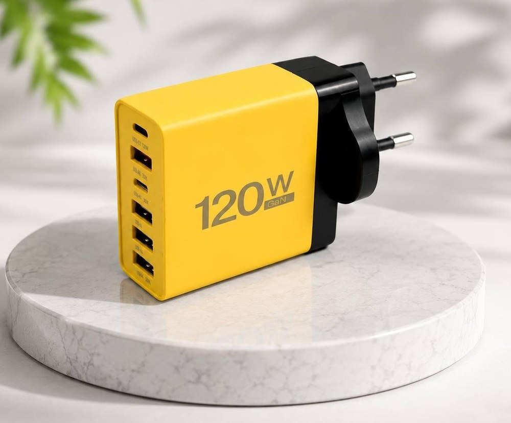 Зарядна станція 120W GaN на 6 портів жовта